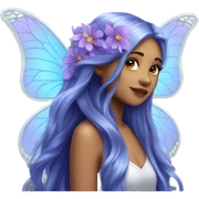 Beautiful, flower, fairy, blue, silver, purple, long hair, big butterfly wings sticker