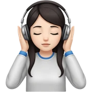 Girl with dark hair, wearing headphones, her hands are on her ears, and her eyes are close sticker
