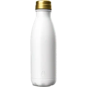 white metal water bottle with gold lid  sticker