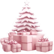 Light pink Christmas gifts under a white Christmas tree  sticker