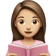 girl with fair skin and long brown hair holding a closed light-pink book sticker