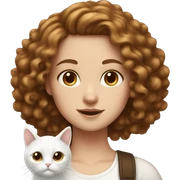 White girl with curly brown  hair and white cat  sticker