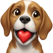 dog holding a heart sticker