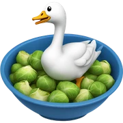 Goose eating a bowl of steaming brussel sprouts  sticker
