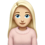 Pretty blue eyed white girl with light pink sweater reading cozy sticker