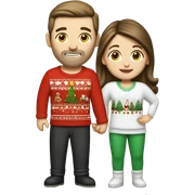 caucasian couple with brunette hair in Christmas pajamas ￼ sticker