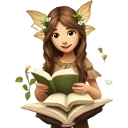 Female, fairy, wings, pointed elf ears, long brown hair, reading, stack of books, vines, flowers sticker