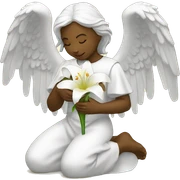 Angel kneeling holding white lily sticker