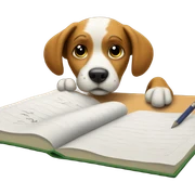 Dog writing exam sticker