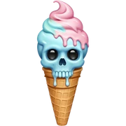 Ice cream on a cone, but instead of ice cream being on a cone make a skull made out of ice cream on a cone sticker