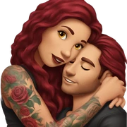 Beautiful tattooed burgundy long haired woman laying on the boyfriends chest sticker