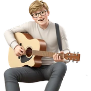 smiling boy with guitar sticker