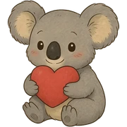 cartoon koala holding a heart in ghibli style sticker