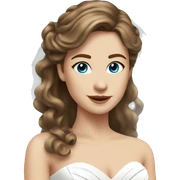White woman white brown hair hairlights in wedding dress with blue sticker
