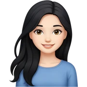 black long hair girl with soft makeup, smiling sticker
