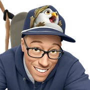 happy boy with bird and hat sticker