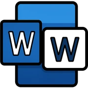 Microsoft Word logo as a flat icon, blue and white color scheme, minimalistic style sticker
