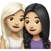 A lesbian couple with white skin and long black hair hugging intimately sticker