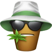 Weed plant wearing a bucket hat and sunglasses sticker