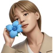 girl holding blue flower sticker