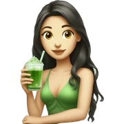 Beautiful girl holding glass cup of iced matcha  sticker