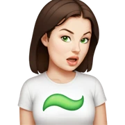 female, wearing white tshirt, brown hair middle length, mouth closed sticker