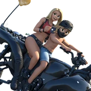 blonde duo with motorcycle outdoors sticker