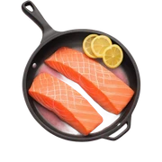Salmon fish on frying pan sticker