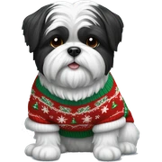 Black and white Shi tzu dog in Christmas sweater sticker