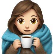 Brown hair blue eye Girl drinking coffee, with a cozy blanket sticker