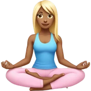 blonde with bangs and blue eyes yoga girl light pink clothes sitting on yoga mat sticker