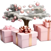 Light pink Christmas gifts under a white Christmas tree  sticker