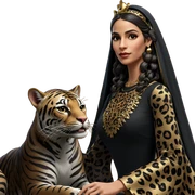 girl in elegant dress with animal sticker
