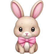Real beige bunny sitting with a pink bow sticker