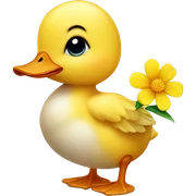 a baby duck holding a flower sticker