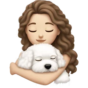White girl brown hair sleeping with Mini Bichon sticker