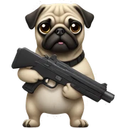 Pug holding a gun sticker