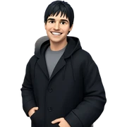 smiling boy in black coat sticker