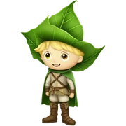 whimsical fairytale medieval pale boy who is tiny and wearing a giant leaf hat and big boots sticker