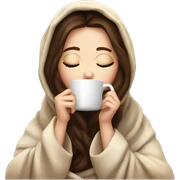 White girl brunette inside a blanket sipping coffee eyes closed sticker