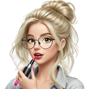 blonde girl applying lipstick sticker