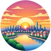Sunset,City,Summer sticker