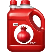A Pomegranate and a 20 liter plastic container of used or burnt cooking oil with the brand name of راد روغن sticker