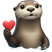 otter in water with a heart sticker