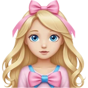 Young blonde girl, long hair, blue eyes, pink bow sticker