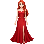 Fair-skin elegant girl in red long dress with long red hair sticker