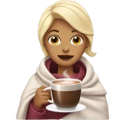 Blonde woman in blanket with hot chocolate sticker