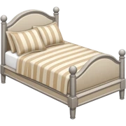 Cama, tendida, ordenada de sábanas, beige con almohadas de rayas y rumbos, beige y gris sticker