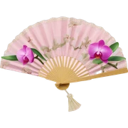 Pink venus hand fan with orchids sticker