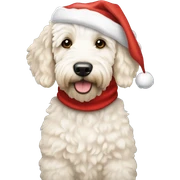 White and beige goldendoodle with Santa hat sticker